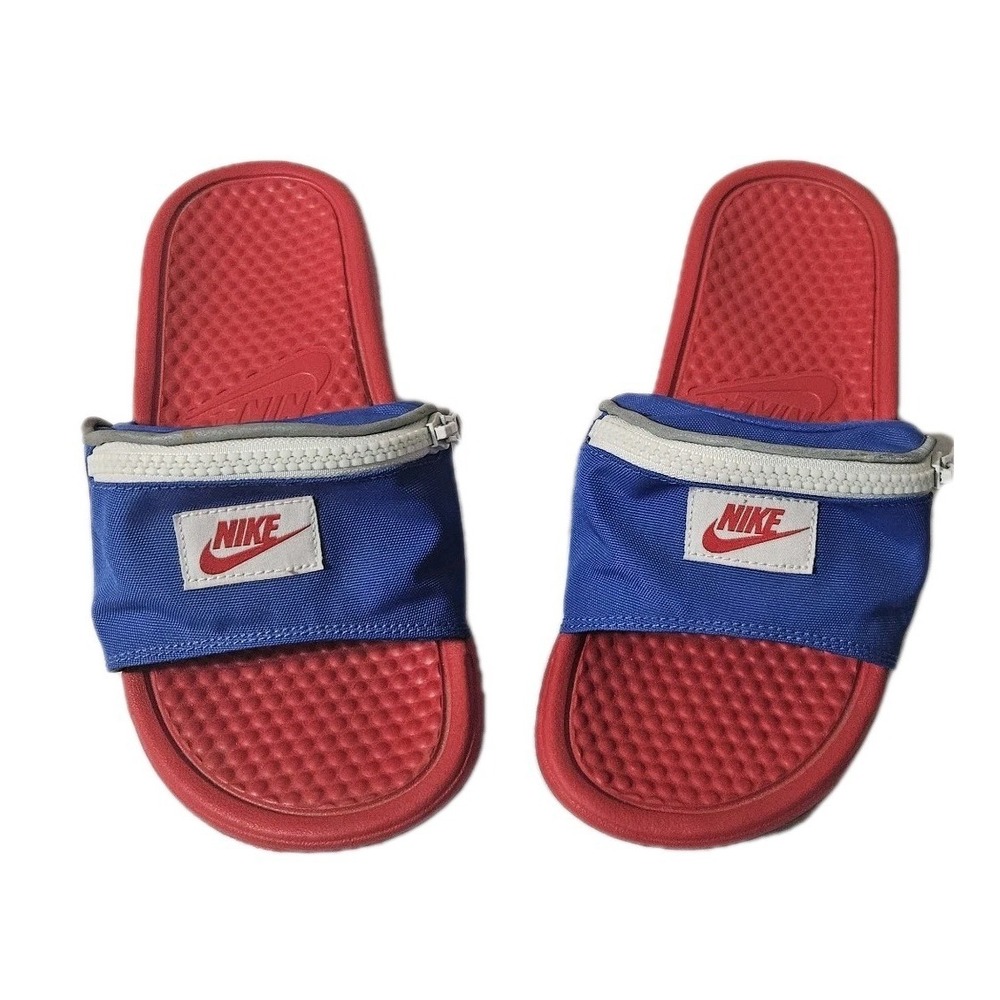 Nike Slides‎ Sandals Mens Fanny Pack Bright Crimson Blue & Red Sliders Size 7